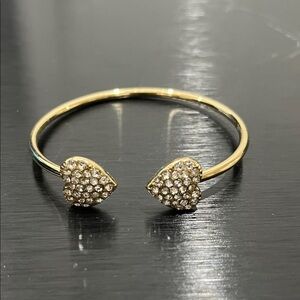 Pave Heart Bracelet Goldtone Costume Jewelry Bling Sparkle Boho Chic Bangle